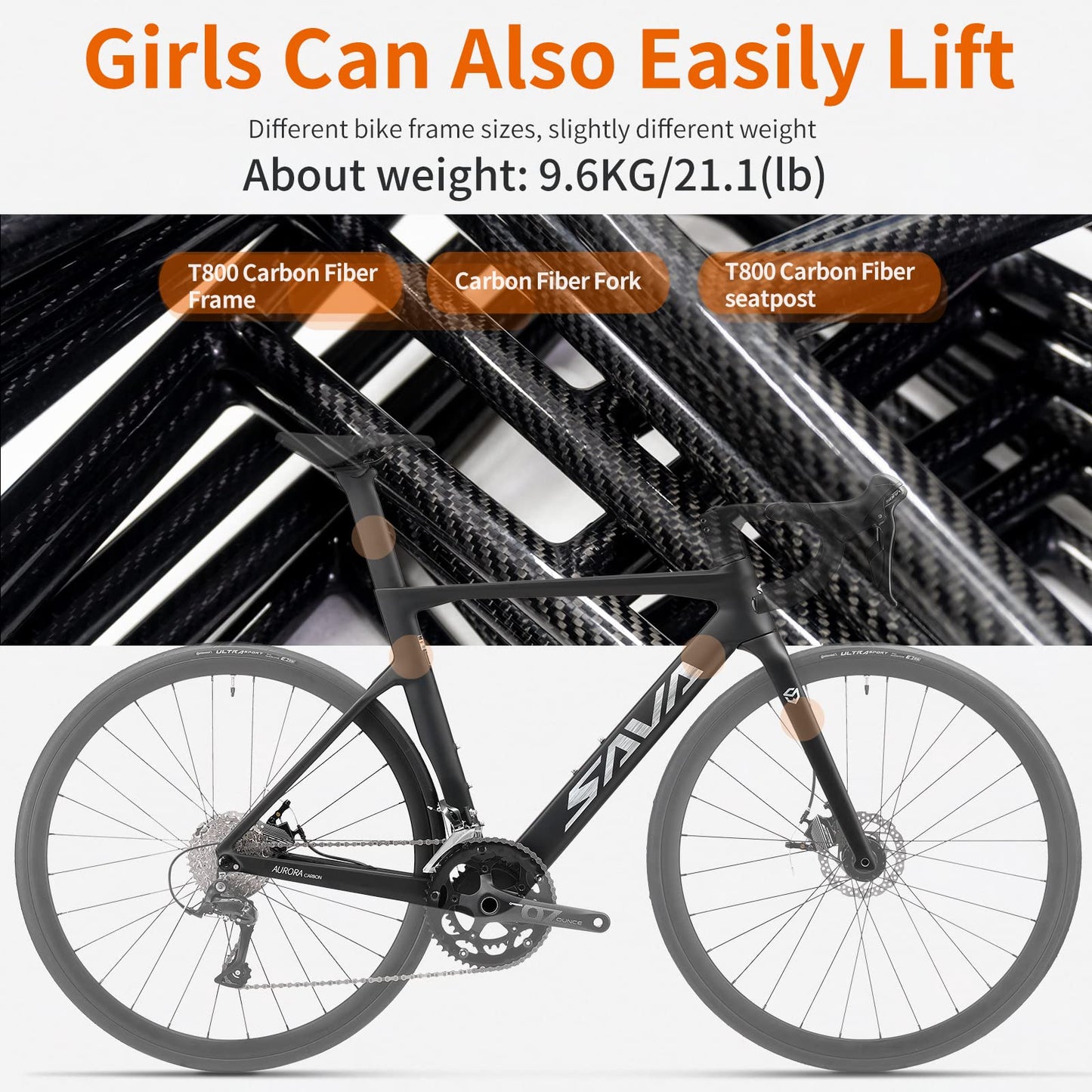 Carbon Disc Road Bike – Shimano SORA 18-Speed, Integrated Carbon Frame